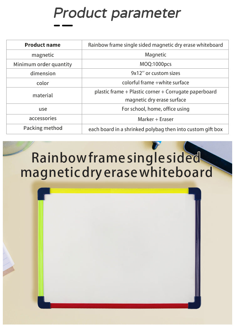 Rainbow Frame Single Sided Magnetic Dry Erase Whiteboard, 9X12 Inch Student Portable Board For Writing Drawing - Premium dry erase lapboard from Madic Whiteboard - Madic Whiteboard