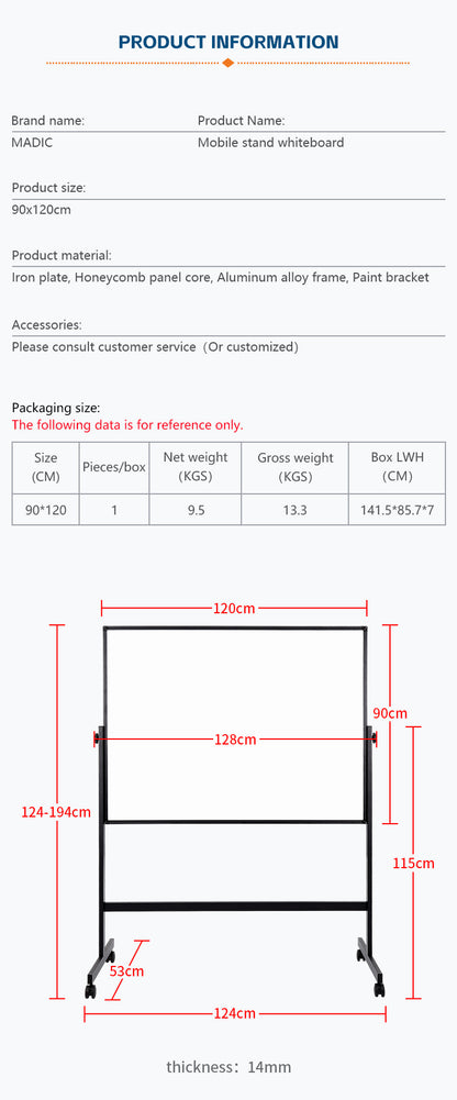Dry erase boards on wheels 36x48 inches mobile whiteboard - Premium whiteboard easel from Madic Whiteboard Factory - Madic Whiteboard Factory
